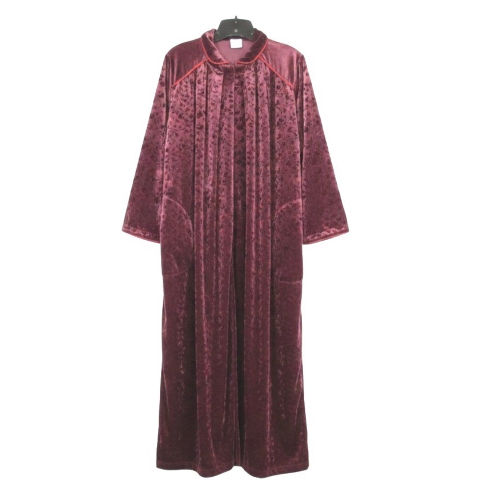 Vtg CABERNET Petite Velour FLORAL DAMASK Side Pockets Half-Zip Lounge Robe P-M